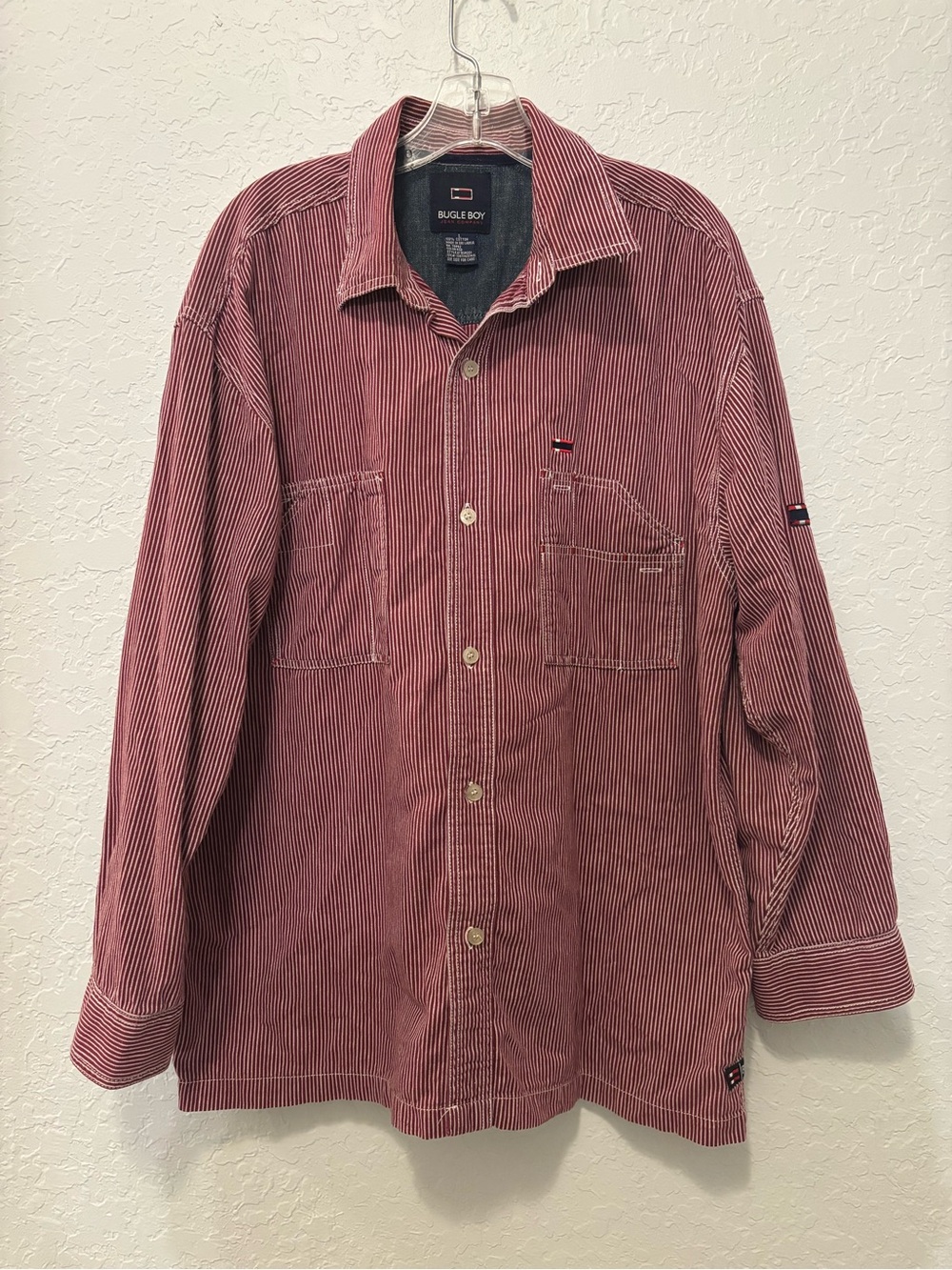 Vintage Bugle Boy Direction Shirt Mens Large Long Sleeve Button Magenta Pockets